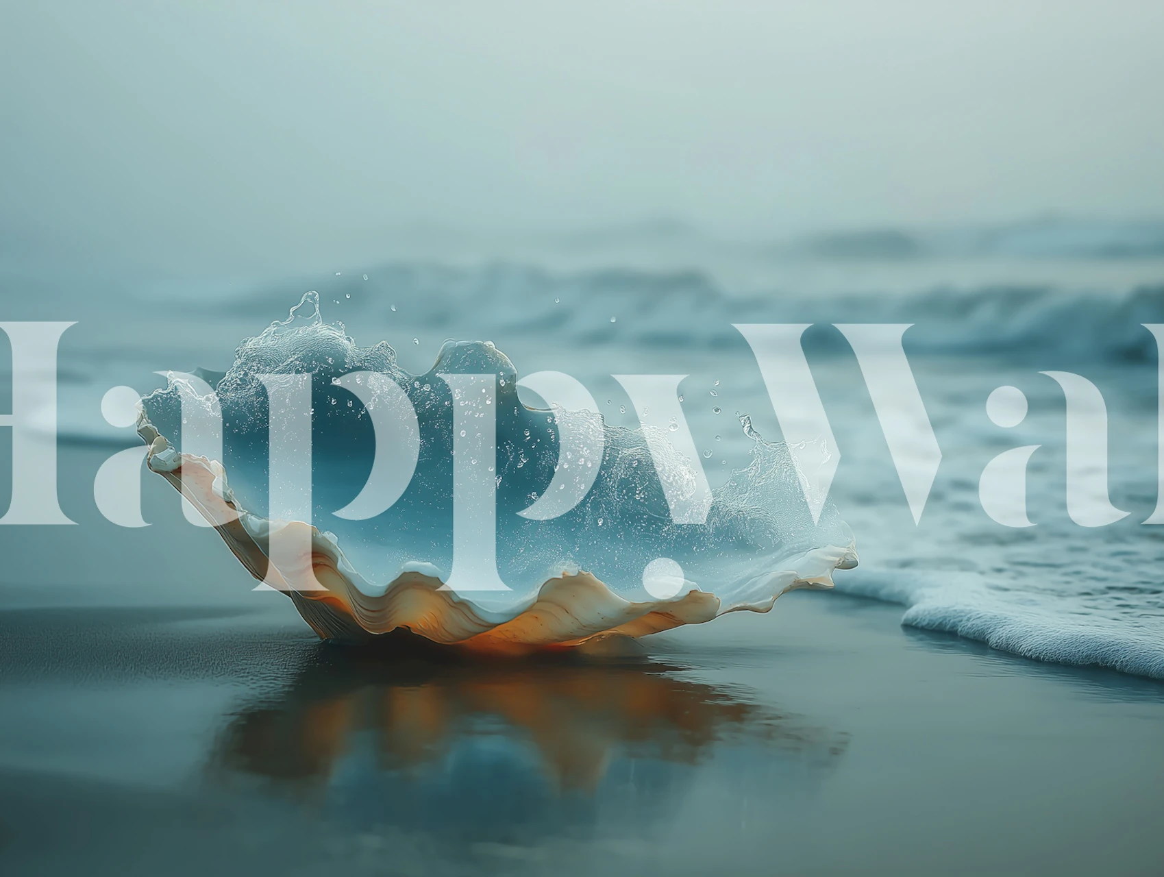 Ocean waves crashing against a seashell wallpaper