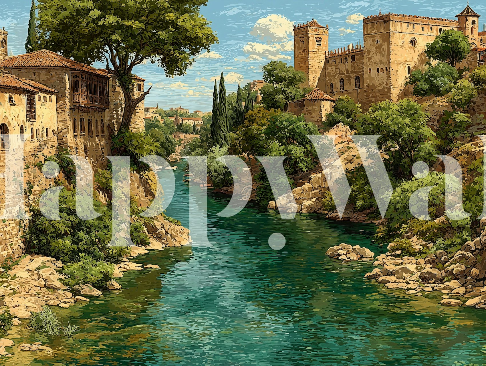 Historic Toledo wallpaper in a room