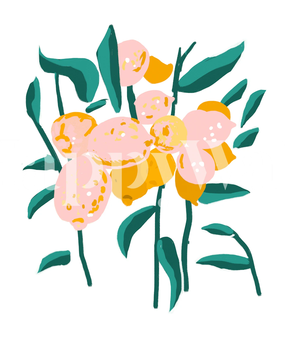 Lemon Love papel tapiz floral en una habitación