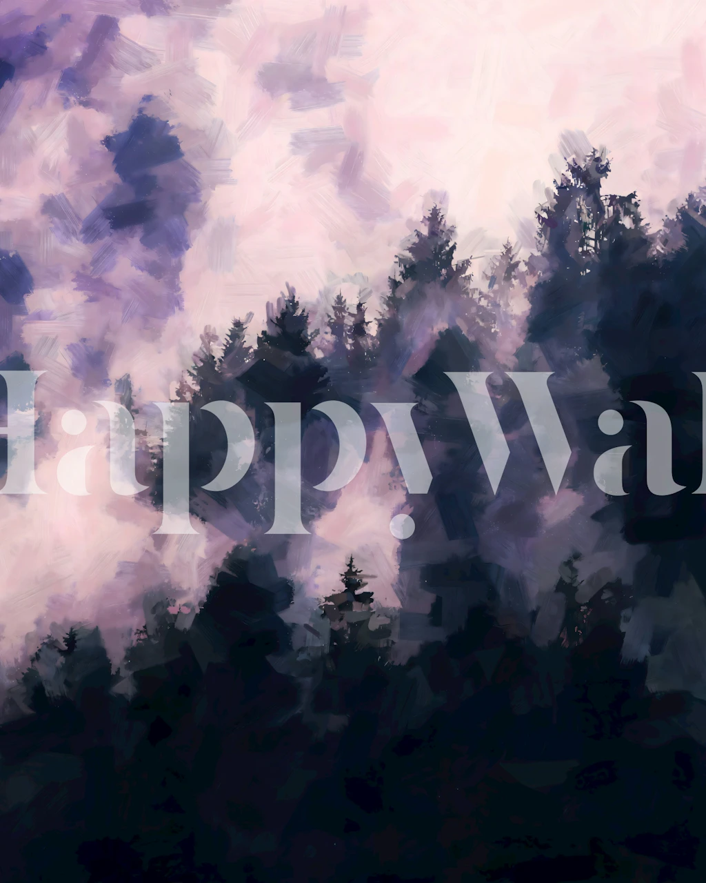 Foggy night forest scene in purple and black wallpaper