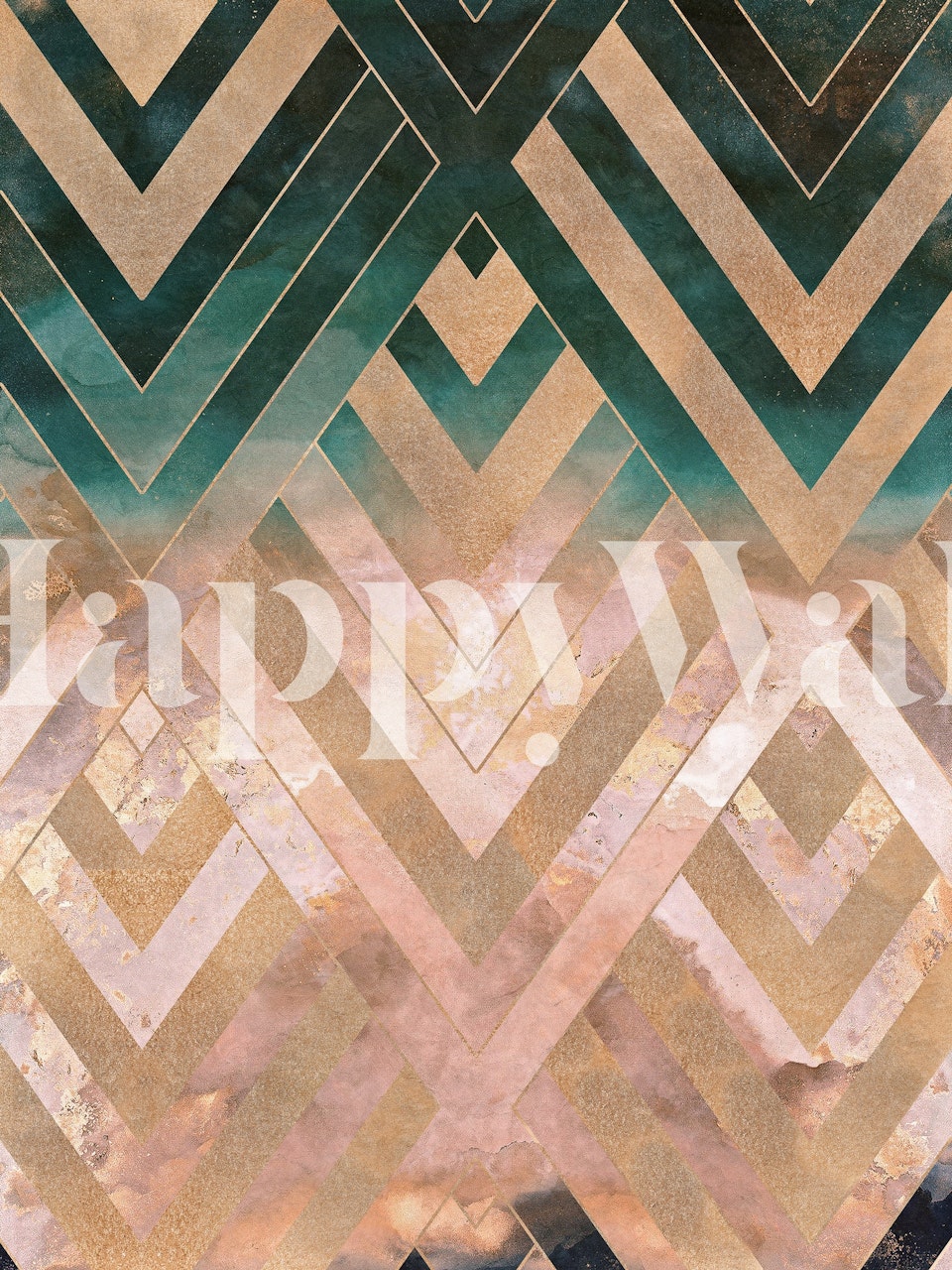 Geometric green and gold pattern wallpaper