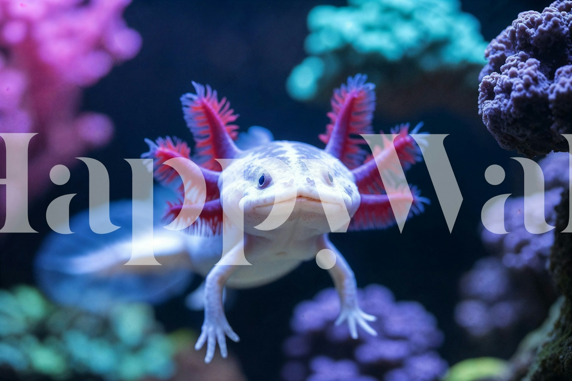 Colorful axolotl illustration in an underwater setting wallpaper