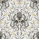 Black Beige Octopus and Art Nouveau Flowers