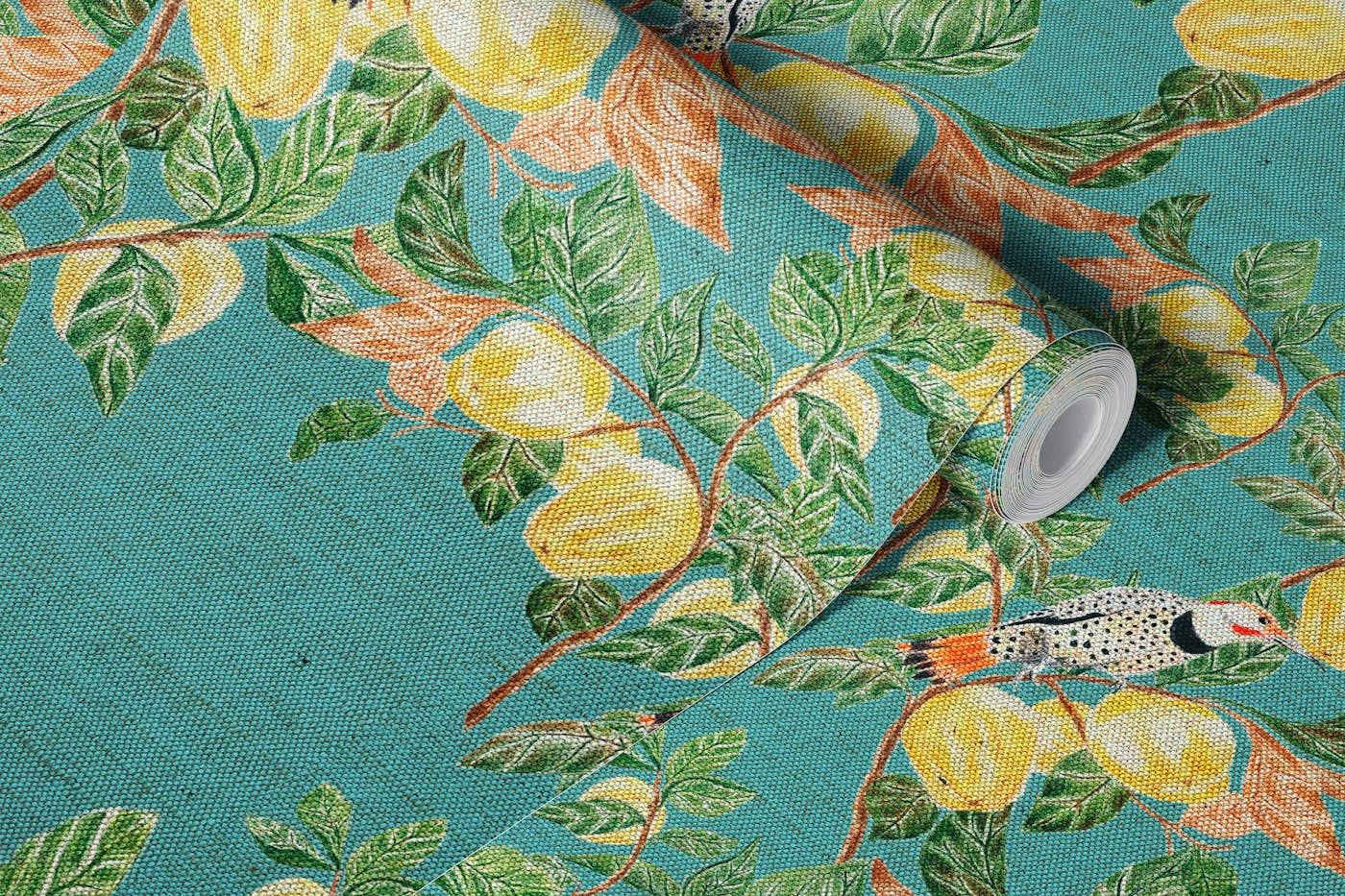 Quinces and Woodpeckers in Colour Pencil wallpaper roll