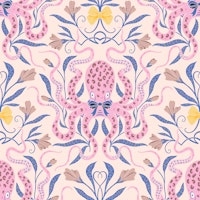 Preppy Octopus pink yellow and blue tapet