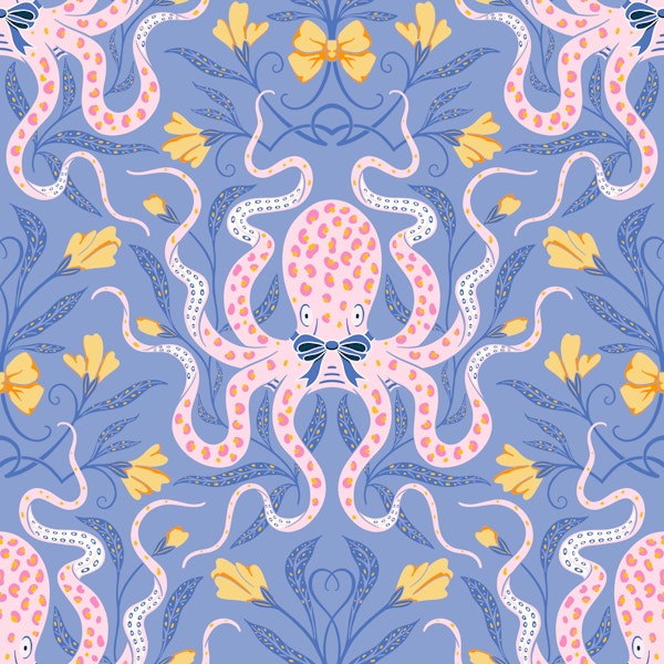 Preppy Octopus cornflower blue and pink