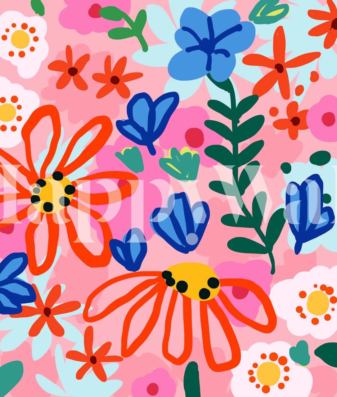 Colorful floral patterns with pink, blue, and green tones wallpaper