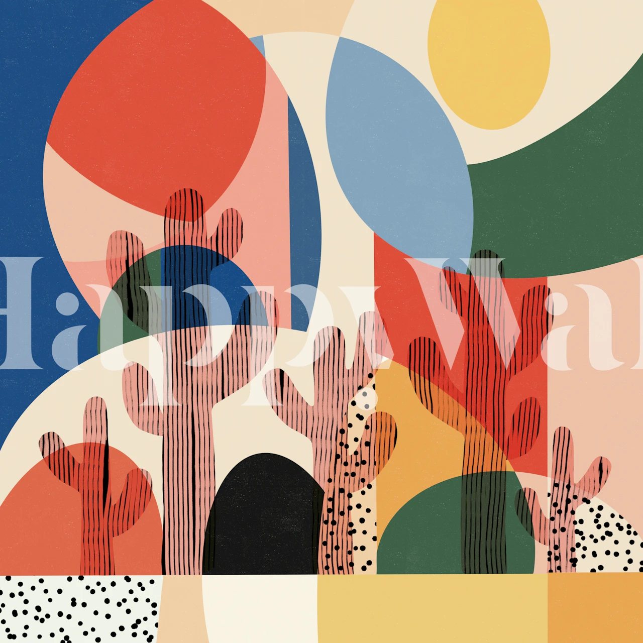 Colorful abstract geometric cactus patterns in various colors wallpaper