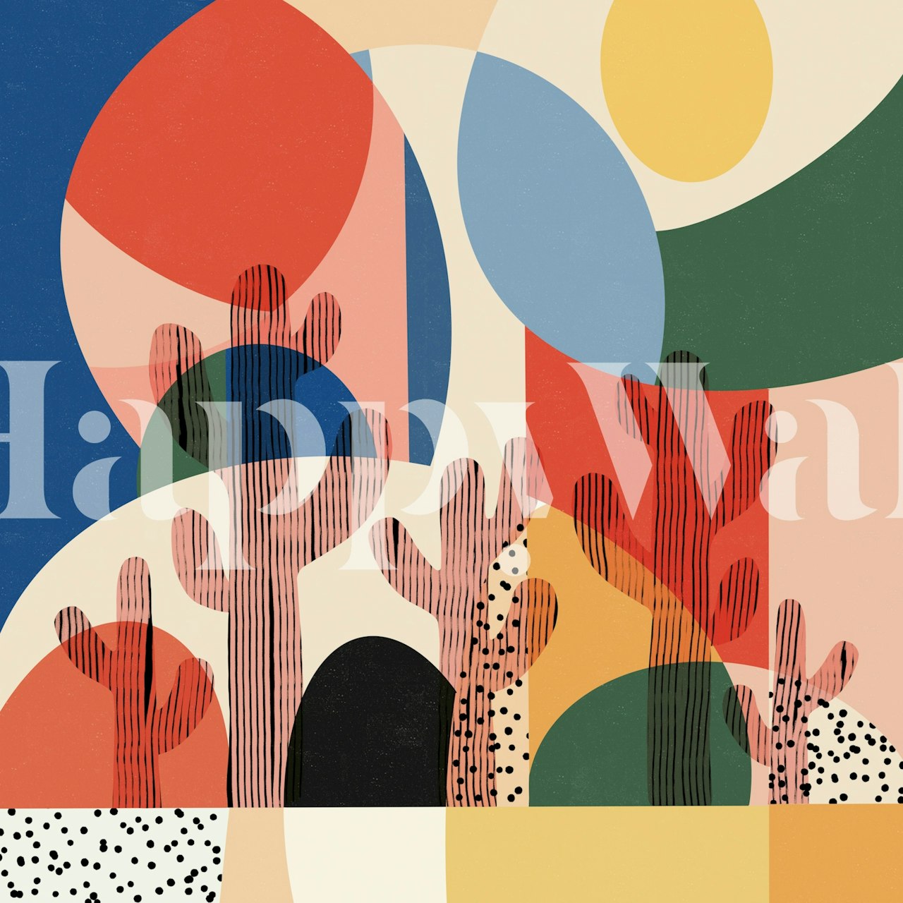 Colorful abstract geometric cactus patterns in various colors wallpaper