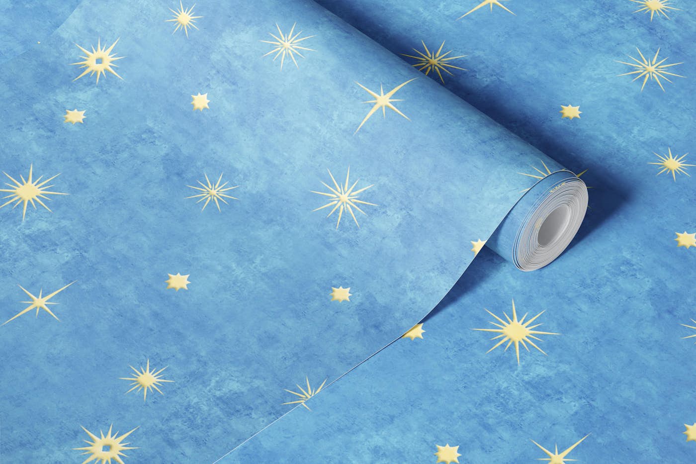 Golden Stars on Baby Blue wallpaper roll