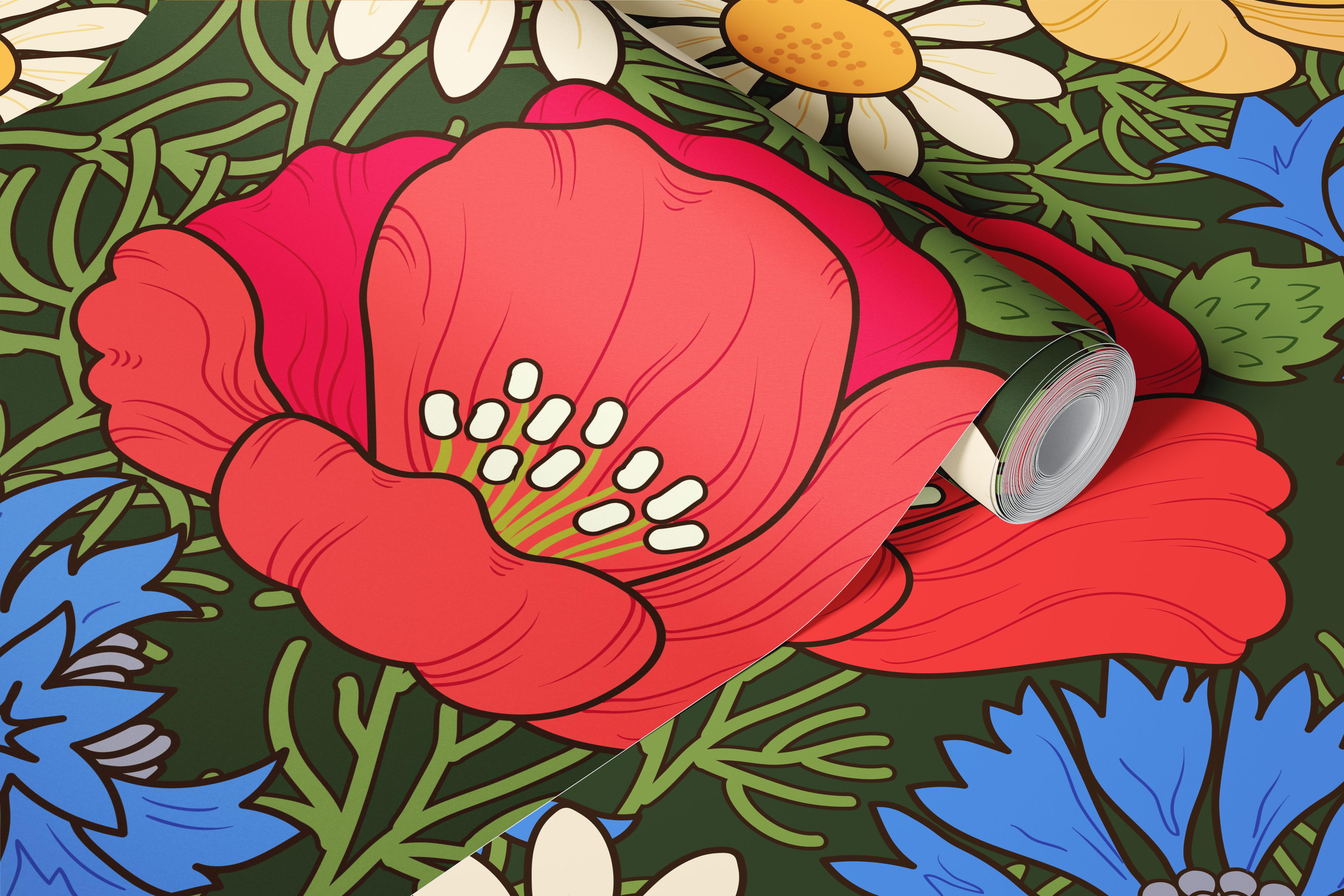 Floral wallpaper design featuring colorful flowers