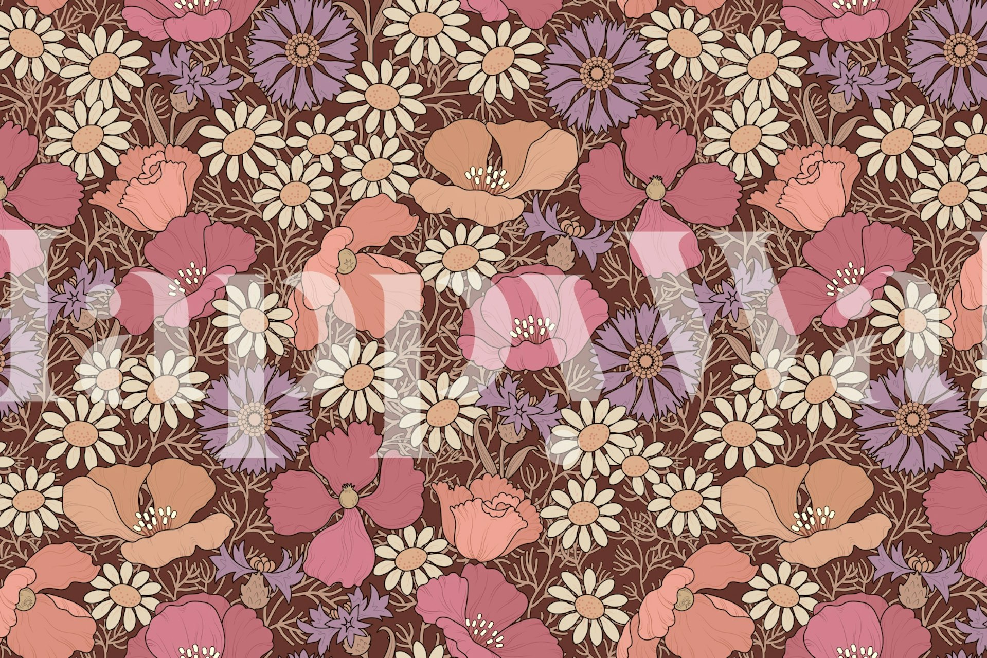 Blommig tapet med blommande blommor