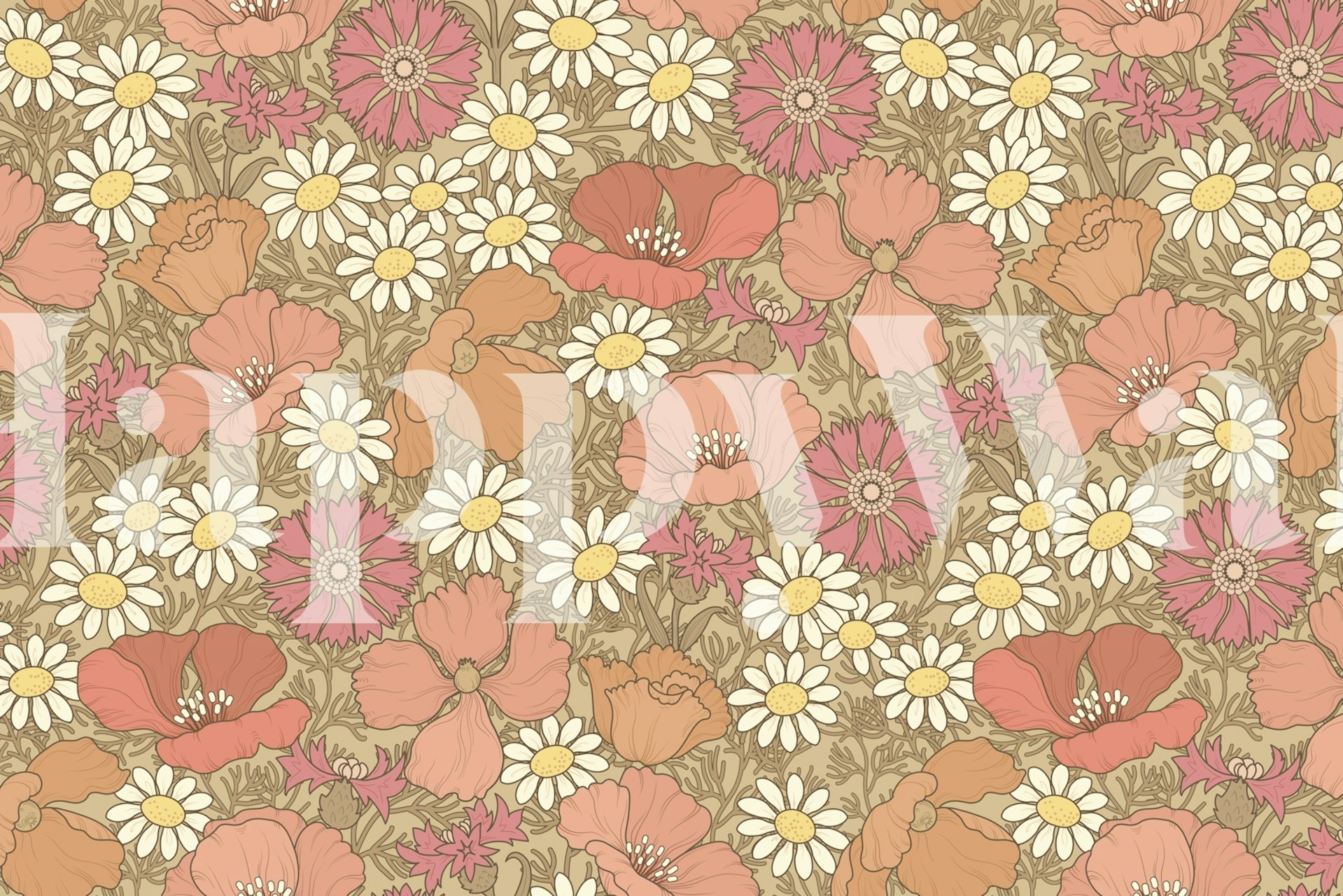 Floral wallpaper in a room setting