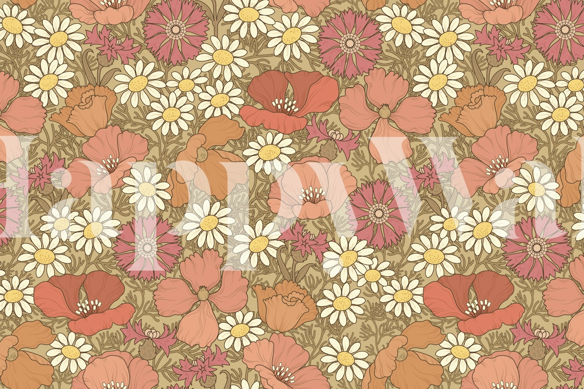 Blomster tapet i en rumindstilling.