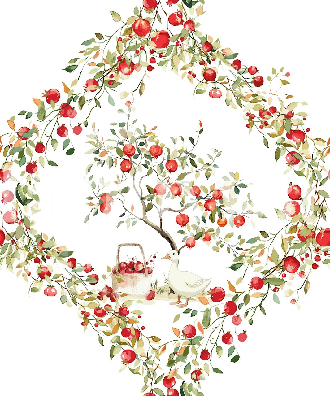 Whimsical watercolor wallpaper z pomegranate tree i goose
