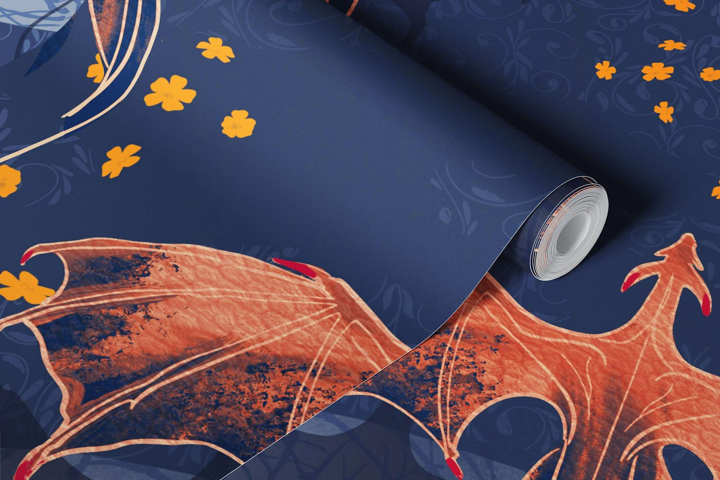 Mystical Flying Dragons Over A Landscape wallpaper roll