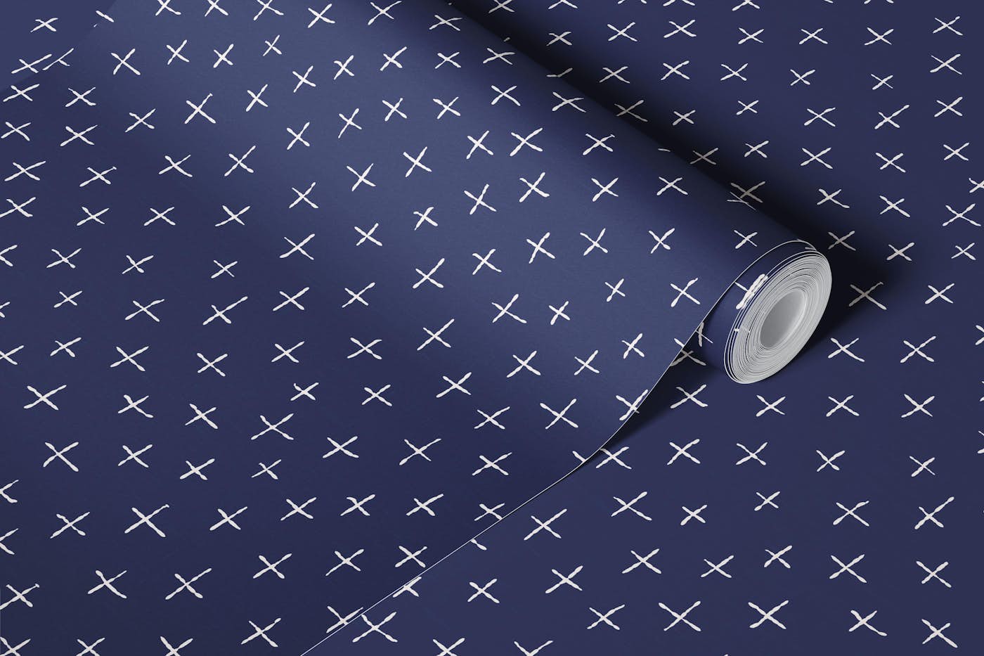 Navy Blue Cross Hatch wallpaper roll