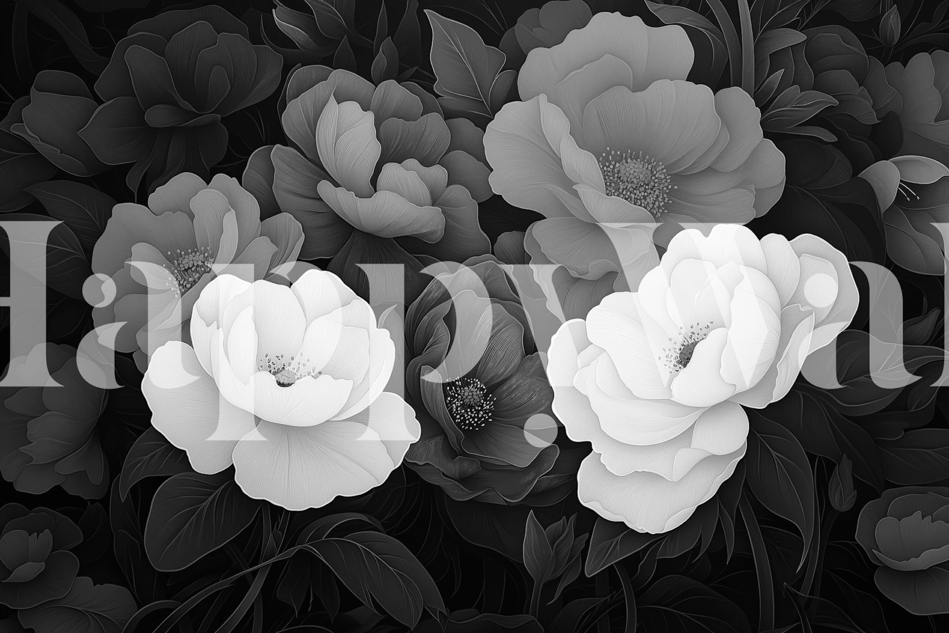 Black and white floral wallpaper design