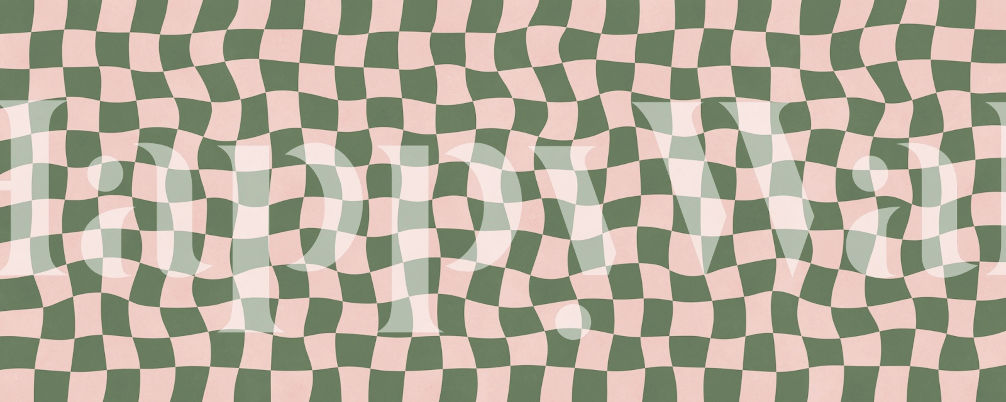 Green and pink wavy checkers wallpaper in a room