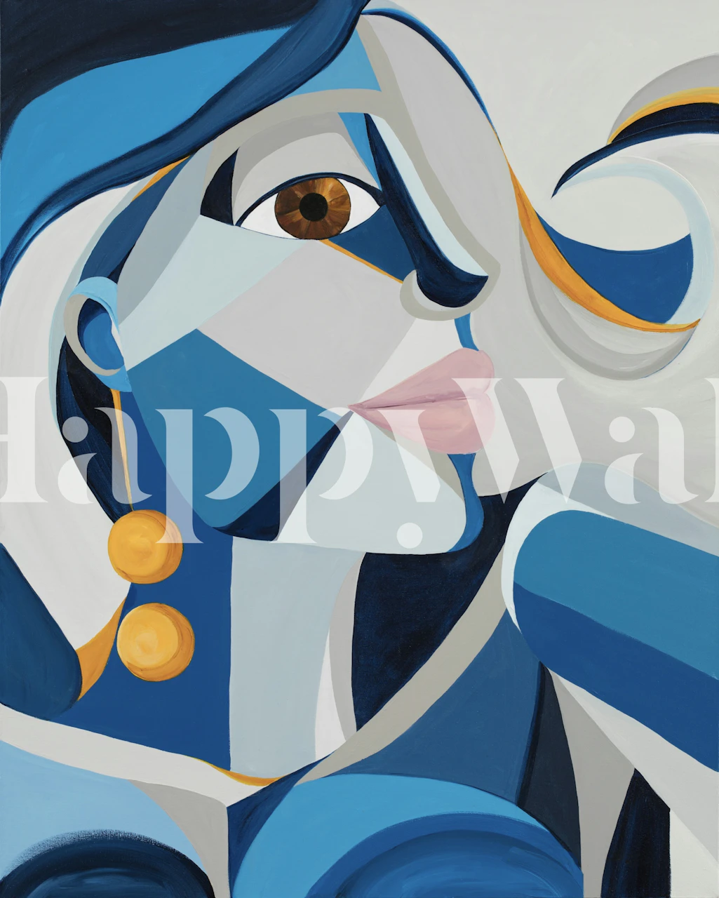 Abstract blue woman illustration with geometric shapes wallpaper