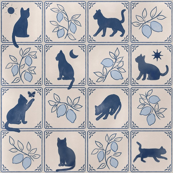 Blue Delft Mood Lemon Cats Tiles