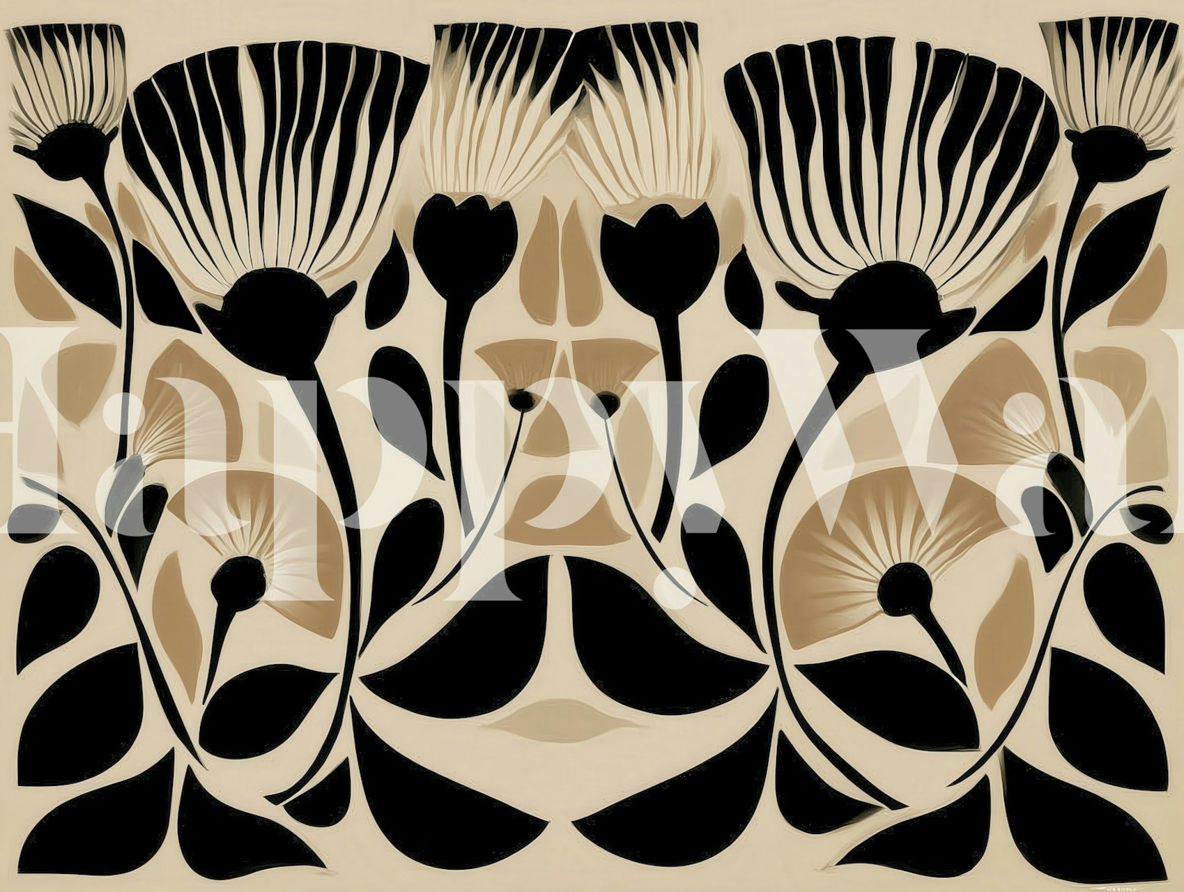 Symmetrical Floral Silhouette wallpaper in a room