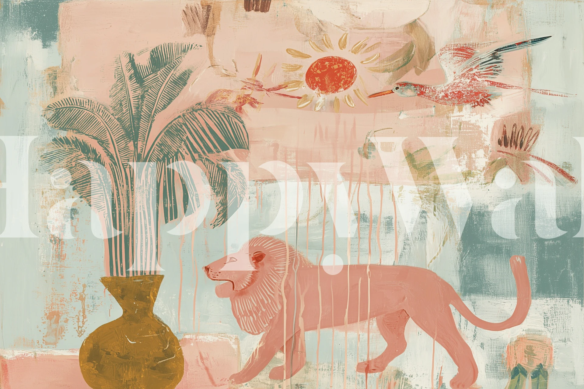 Papel de parede Artistic Jungle Scene em um quarto.