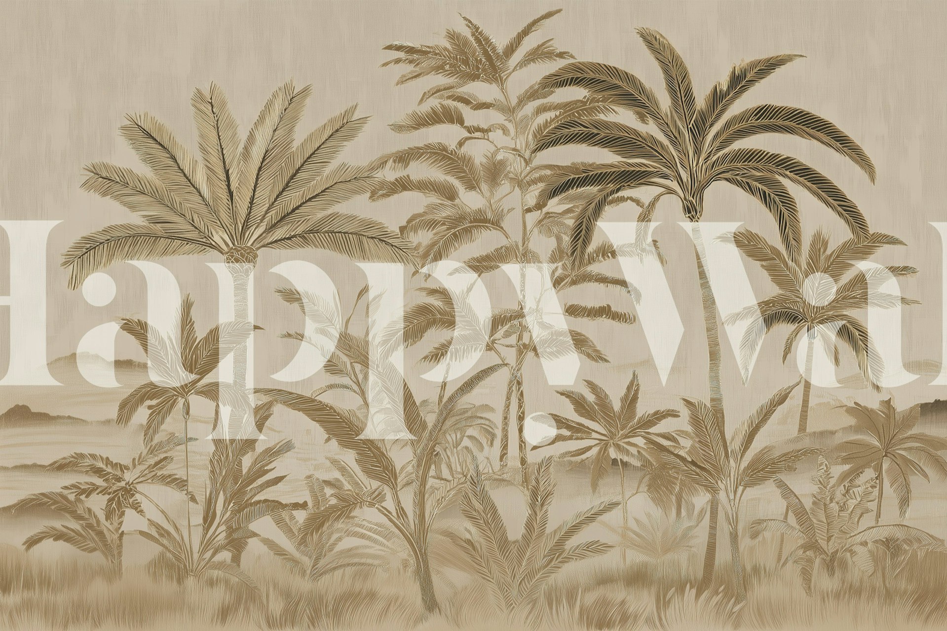 Vintage Palm Tree -tapettimuotoilu huoneessa