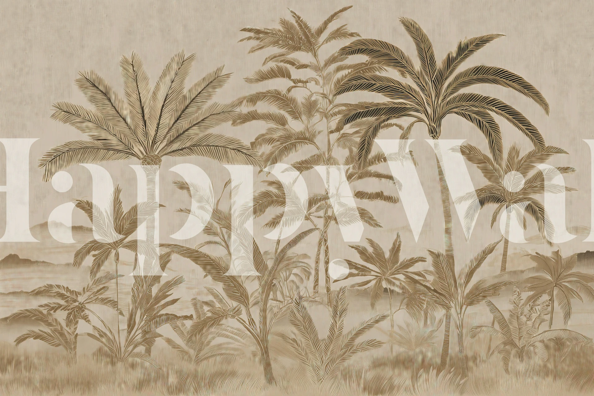 Vintage tropical palm trees in neutral tones wallpaper