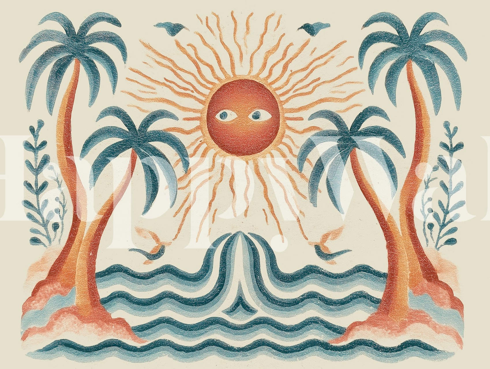 Surreal Sun and Ocean-tapet i ett rum