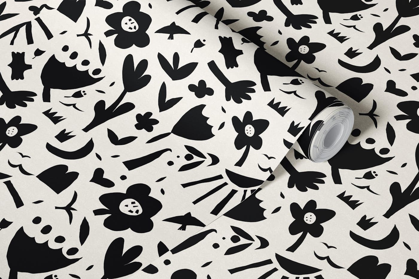 Monochrome Paper-Cut Garden wallpaper roll