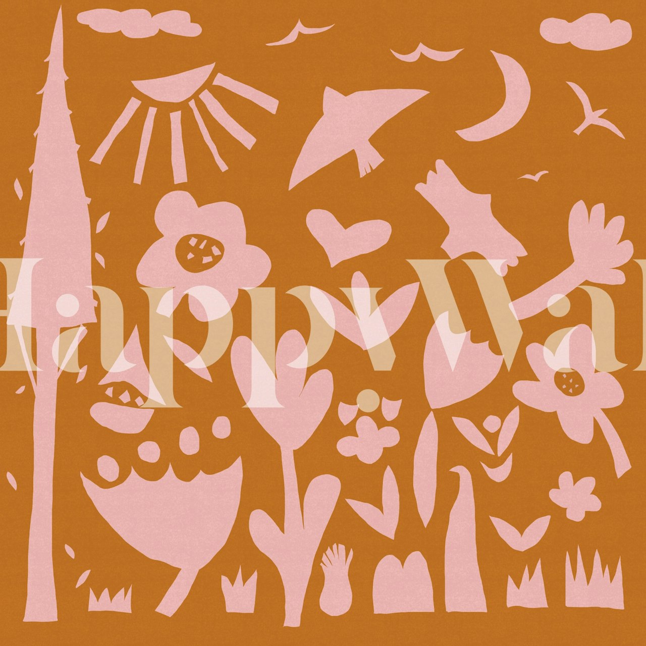 Warm terracotta-blush floral wallpaper design