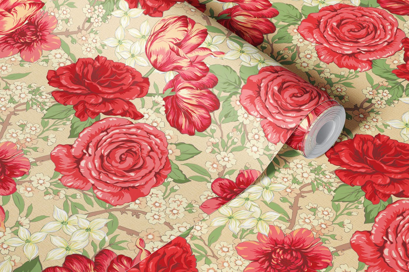 Blossoming Roses Harmony Red wallpaper roll