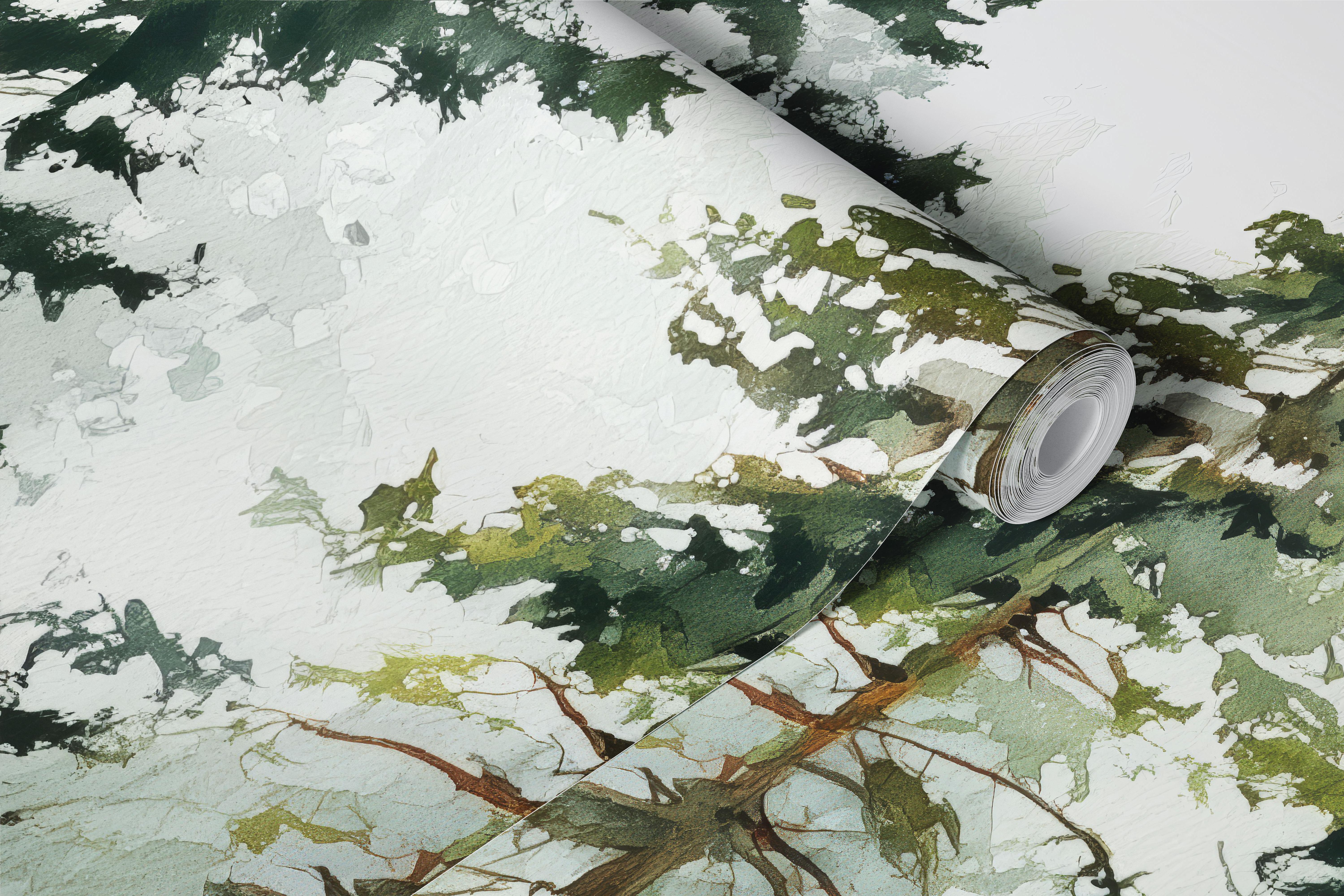 Papel tapiz Serene Forest Mist exhibido en una habitación