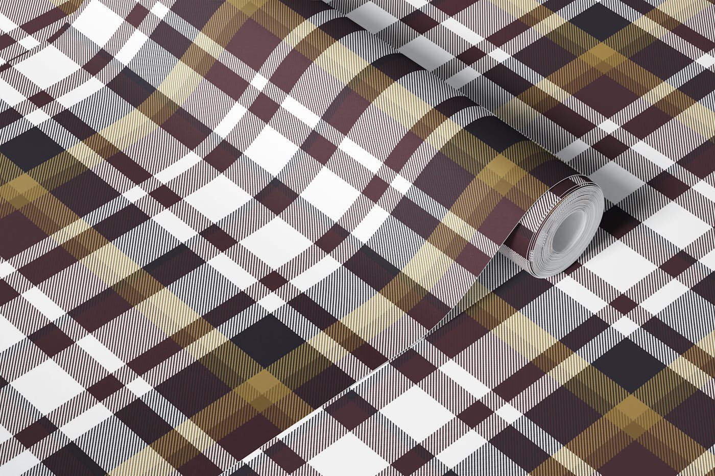 Chic Plaid brown white and khaki mood wallpaper roll