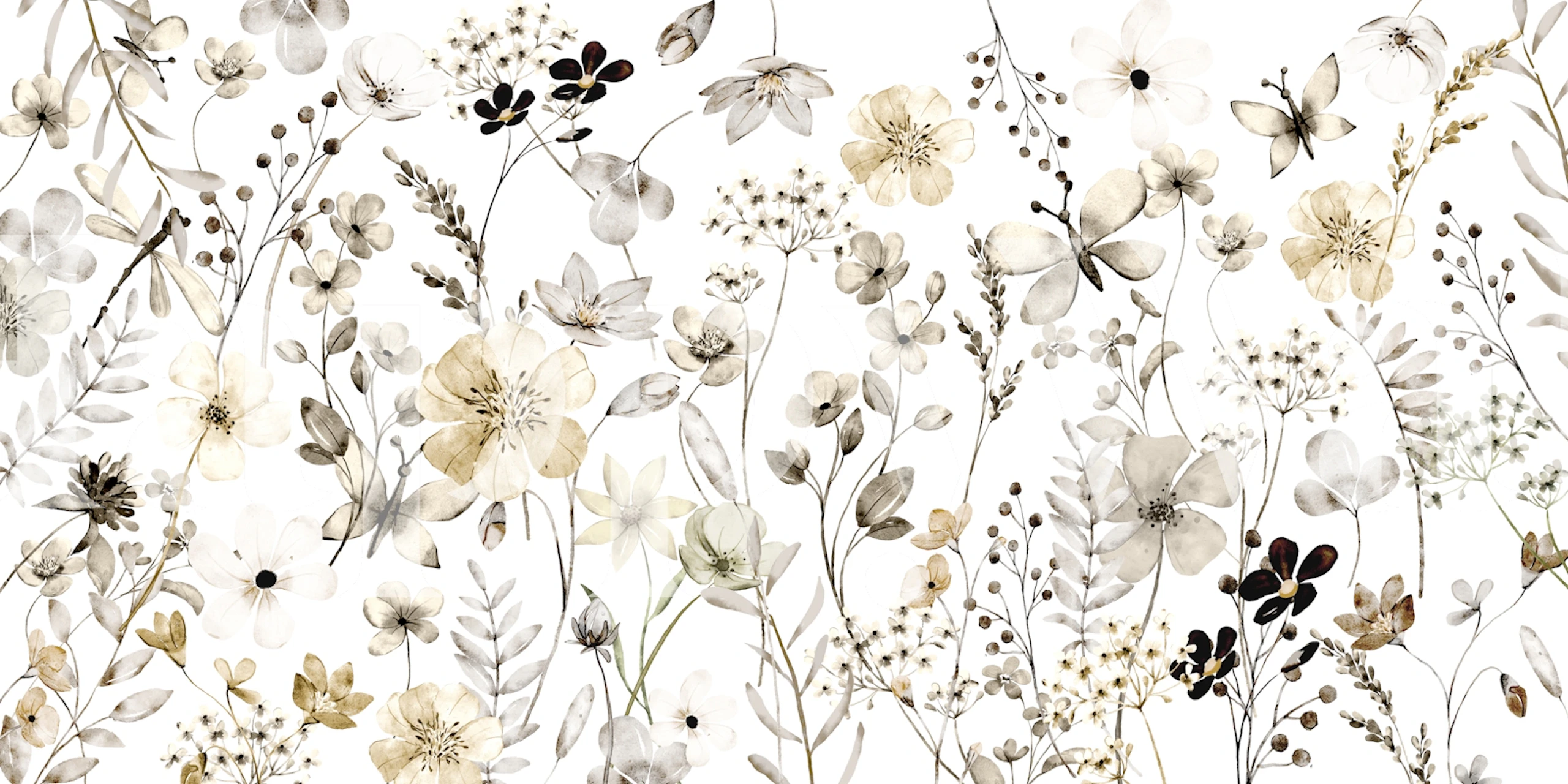 Beige and cream floral wallpaper featuring delicate flowers and leaves