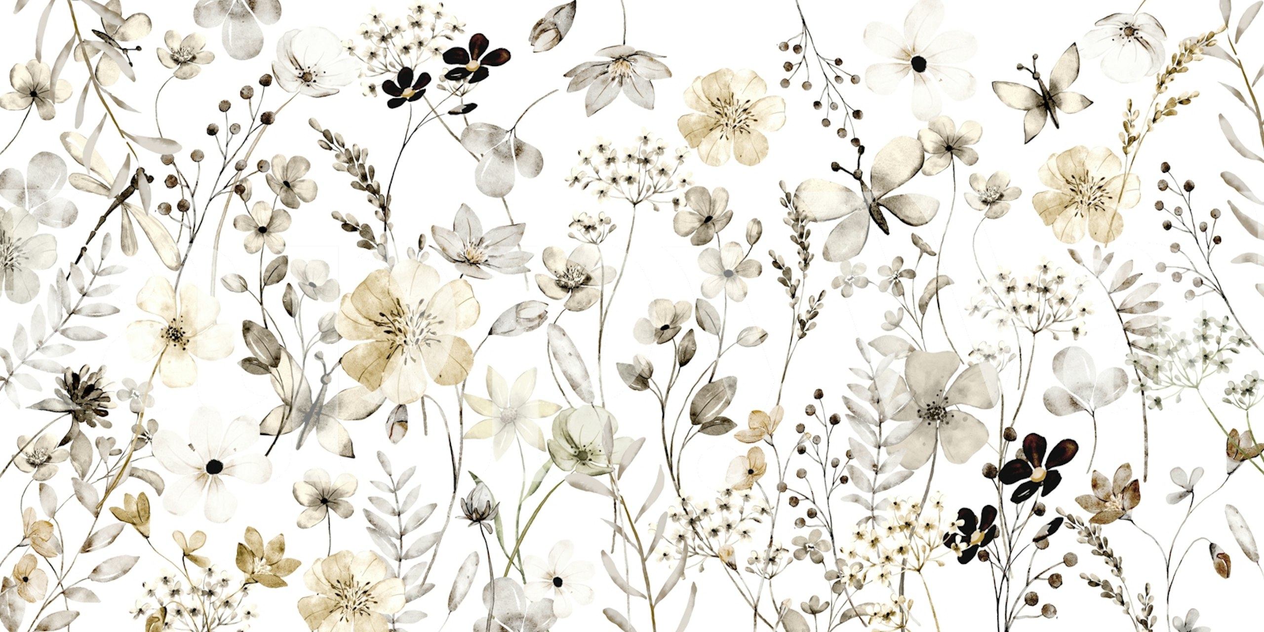 Beige and cream floral wallpaper featuring delicate flowers and leaves