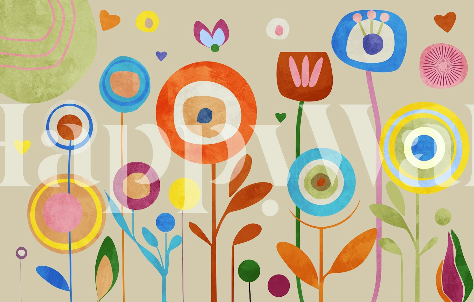 Playful spring blossoms wallpaper in a room