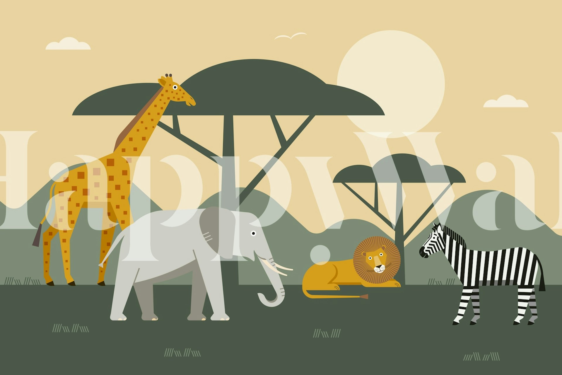 Safari Friends golden Savannah behang in een kamer