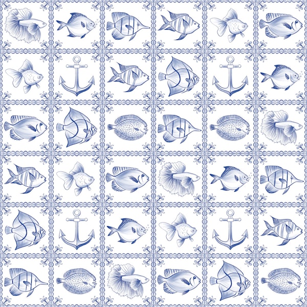 Cobalt Blue Delft Tiles Fish Pattern
