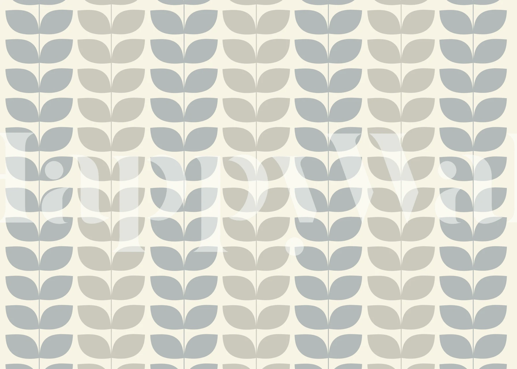 Neutral greige wallpaper with soft, stylized leaf pattern in light shades