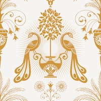 Elegant timeless Mediterranean birds gold - L tapet