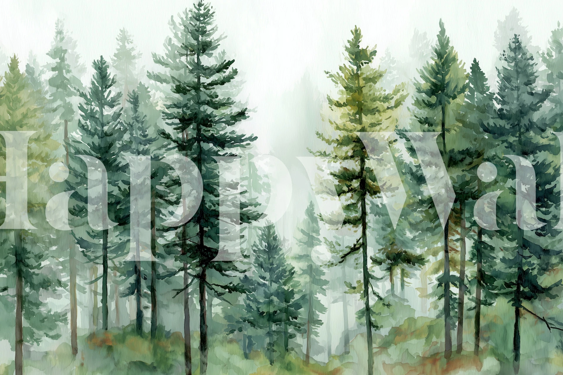 Carta da parati Misty Pines Tranquility in una stanza