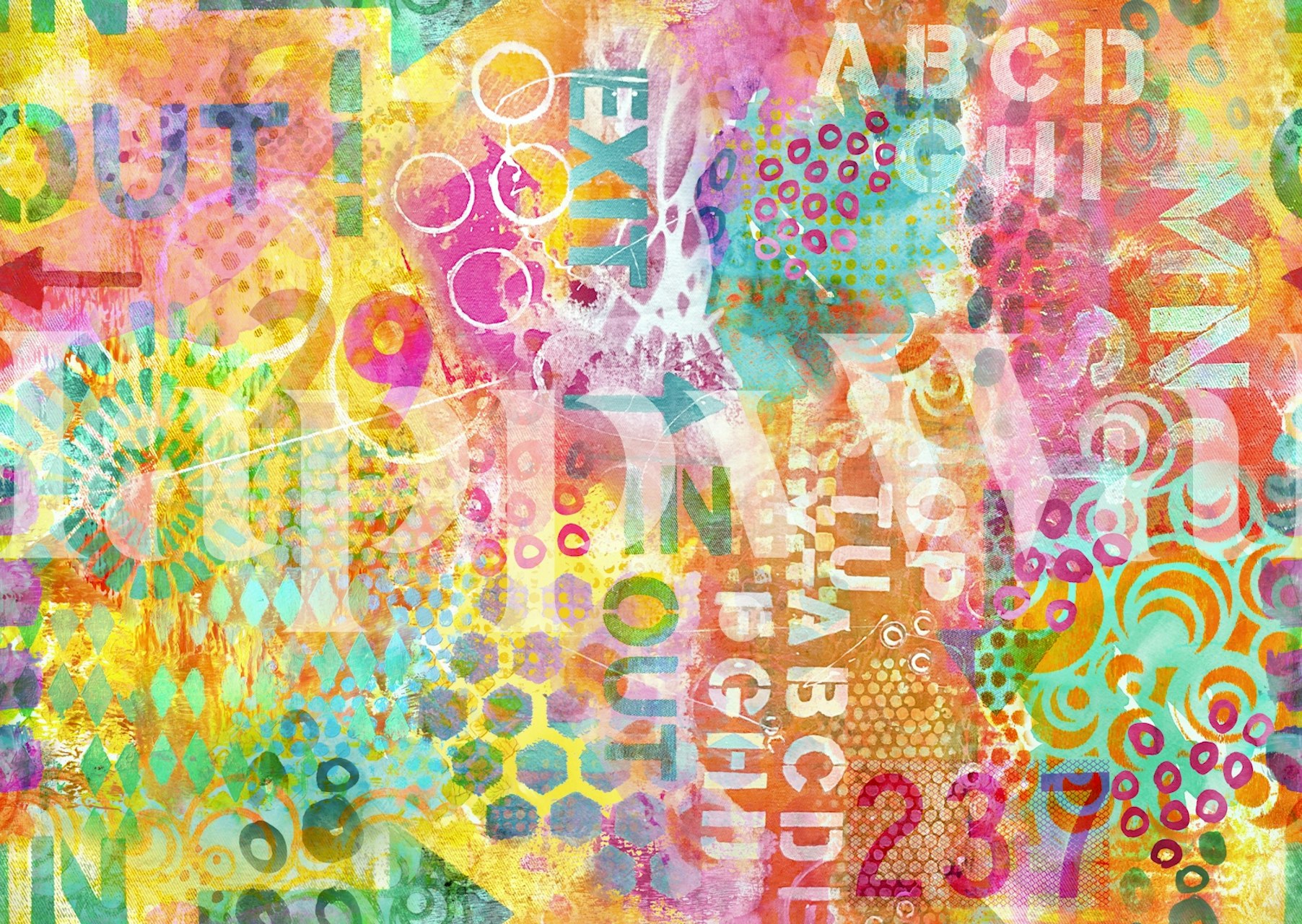 Colorful abstract graffiti pattern with vibrant hues and shapes wallpaper