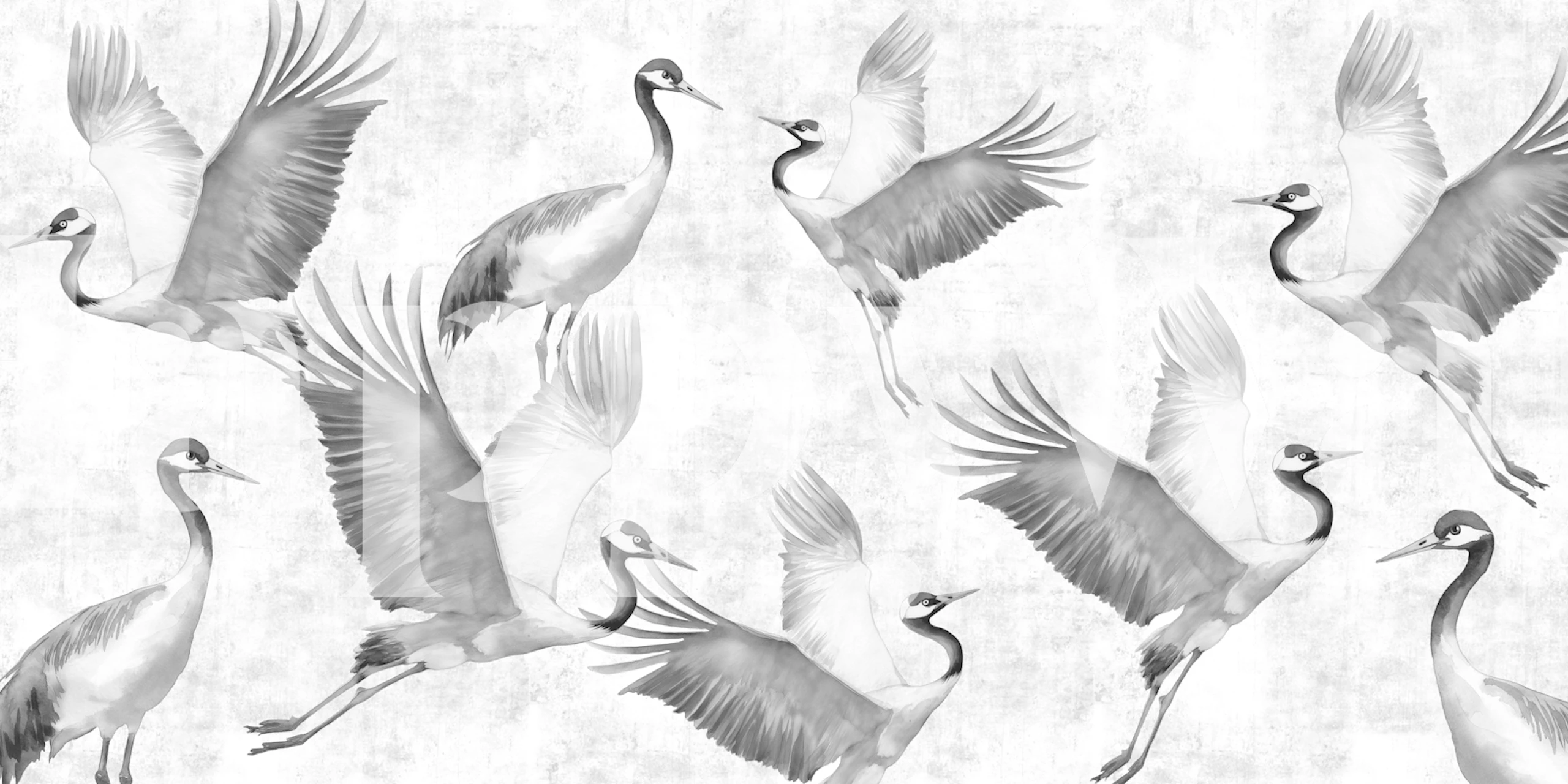 Crane melody wallpaper displayed in a room