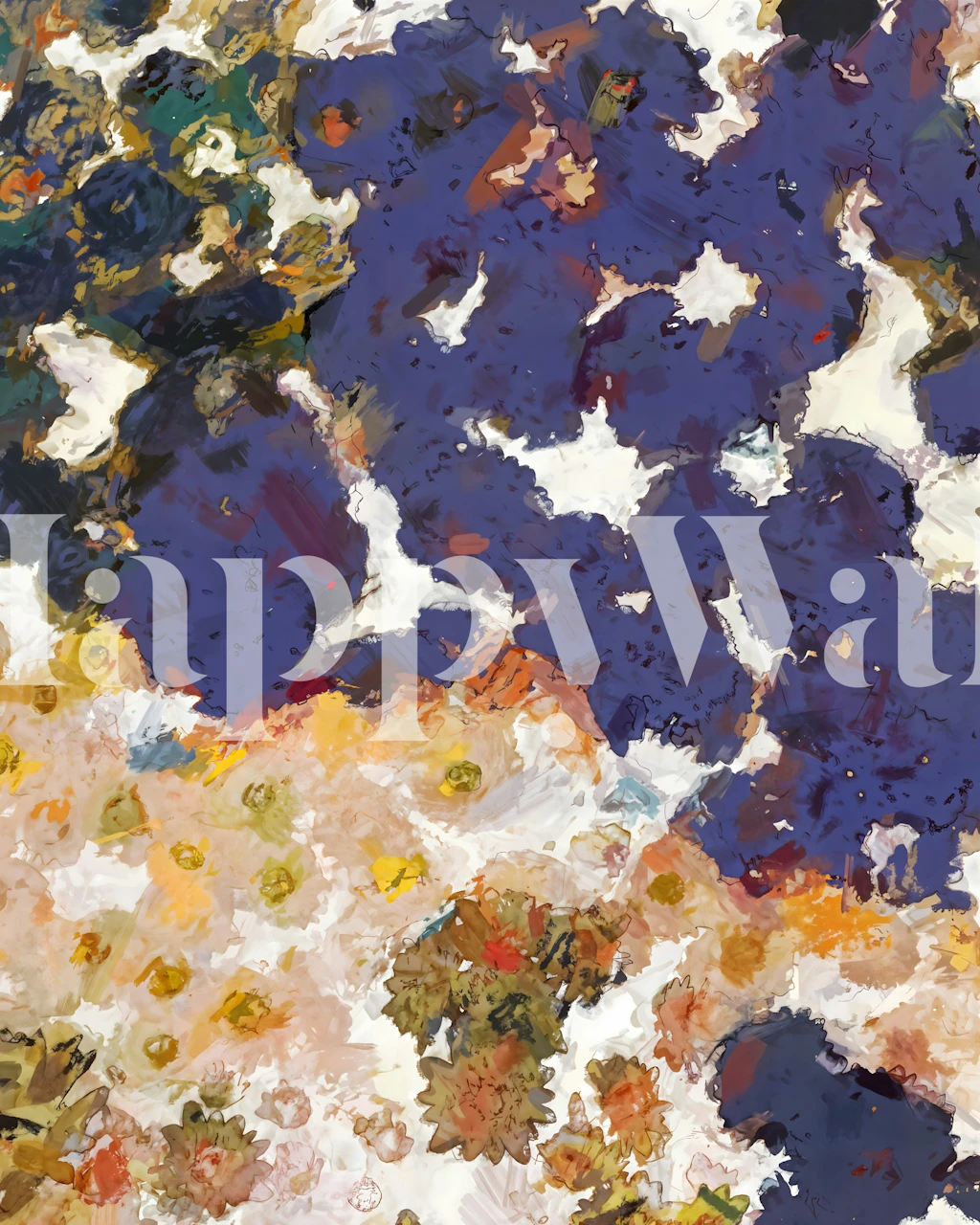 Colorful abstract floral patterns with purples, pinks, and yellows wallpaper