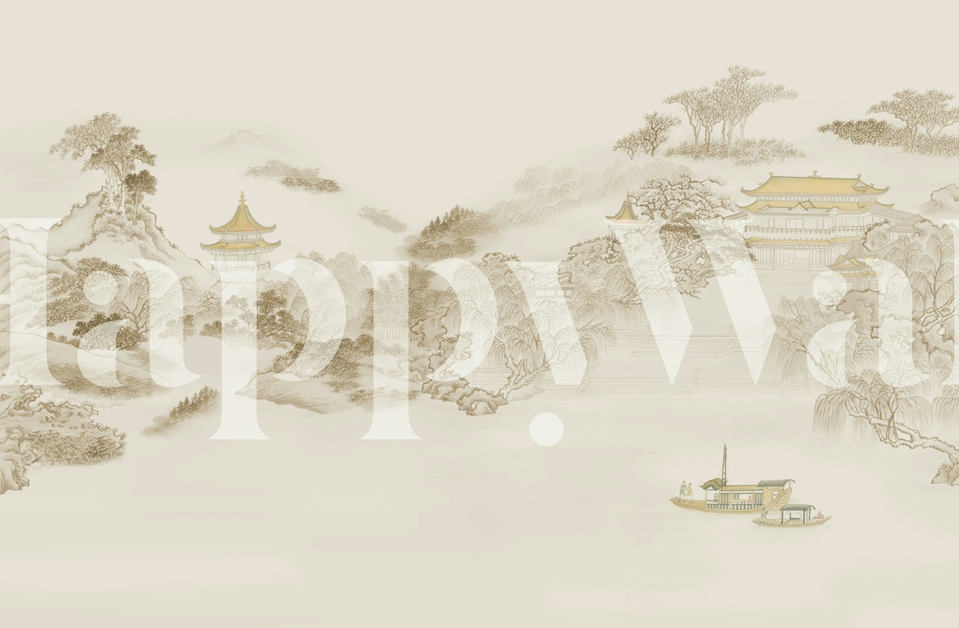 Serene Asian Landscape tapet i et rom