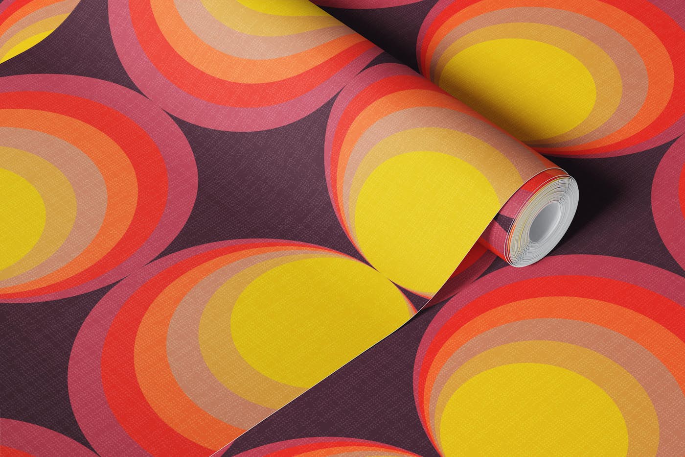 M retro gradient circles plum red wallpaper roll