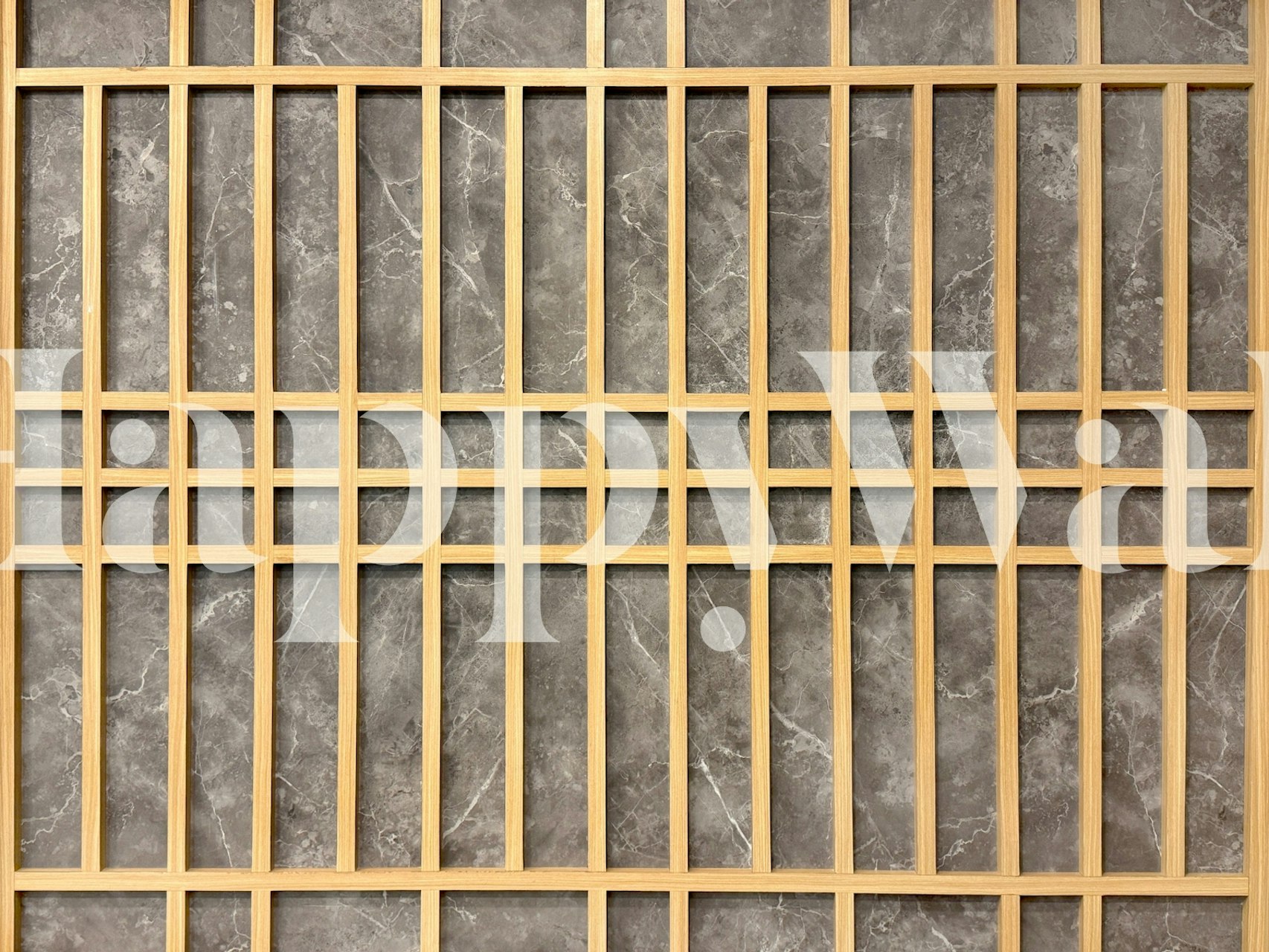 Beige geometric pattern wallpaper with wooden grid design