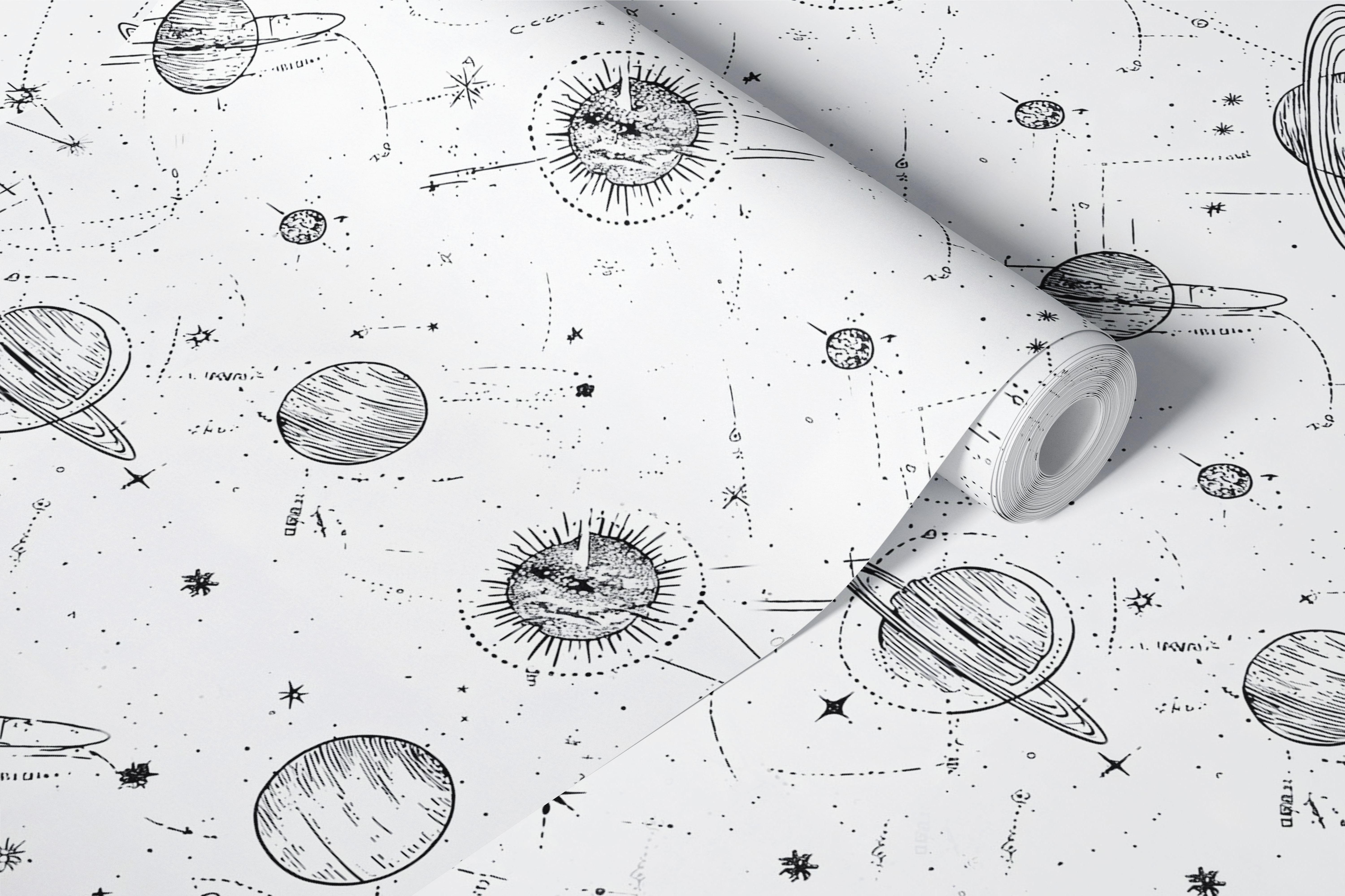 Design de papel de parede Cosmic sky em um quarto